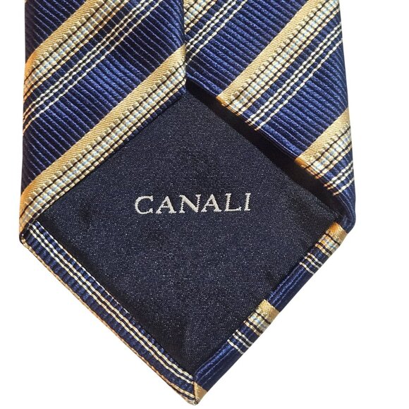 Canali Mens Navy Gold Silk Necktie Quiet Luxury Minimalist Preppy core - Picture 12 of 12